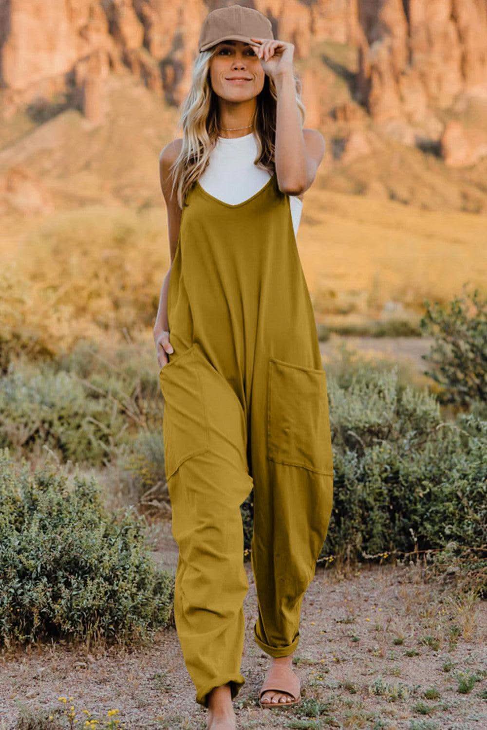 Double Take V-Neck Sleeveless Jumpsuit with Pocket - SwagglyLife Home & Fashion