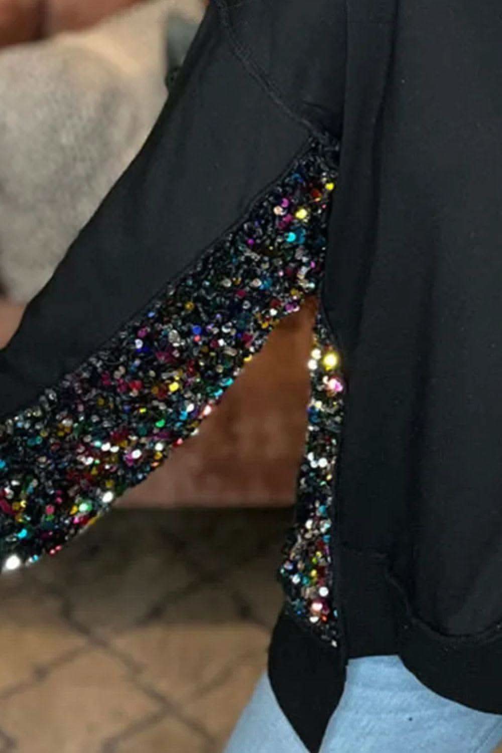 Sequin Half Button Long Sleeve Sweatshirt - SwagglyLife Home & Fashion