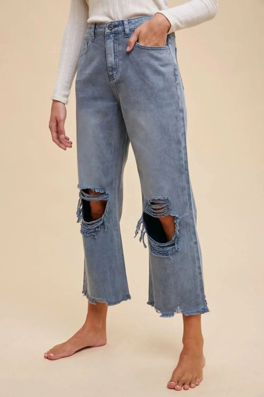 Annie Wear Distressed Raw Hem Jeans in - photo