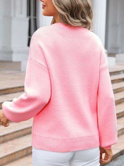 Angel Wings Bow Graphic Round Neck Long Sleeve Sweater in - photo