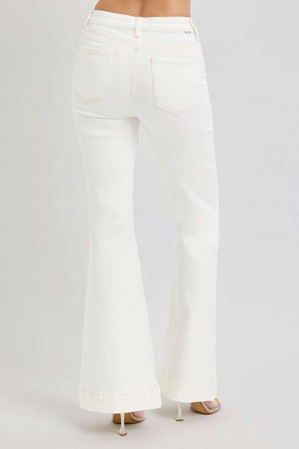 RISEN Full Size High Rise Front Patch Pocket Flare Jeans in - photo