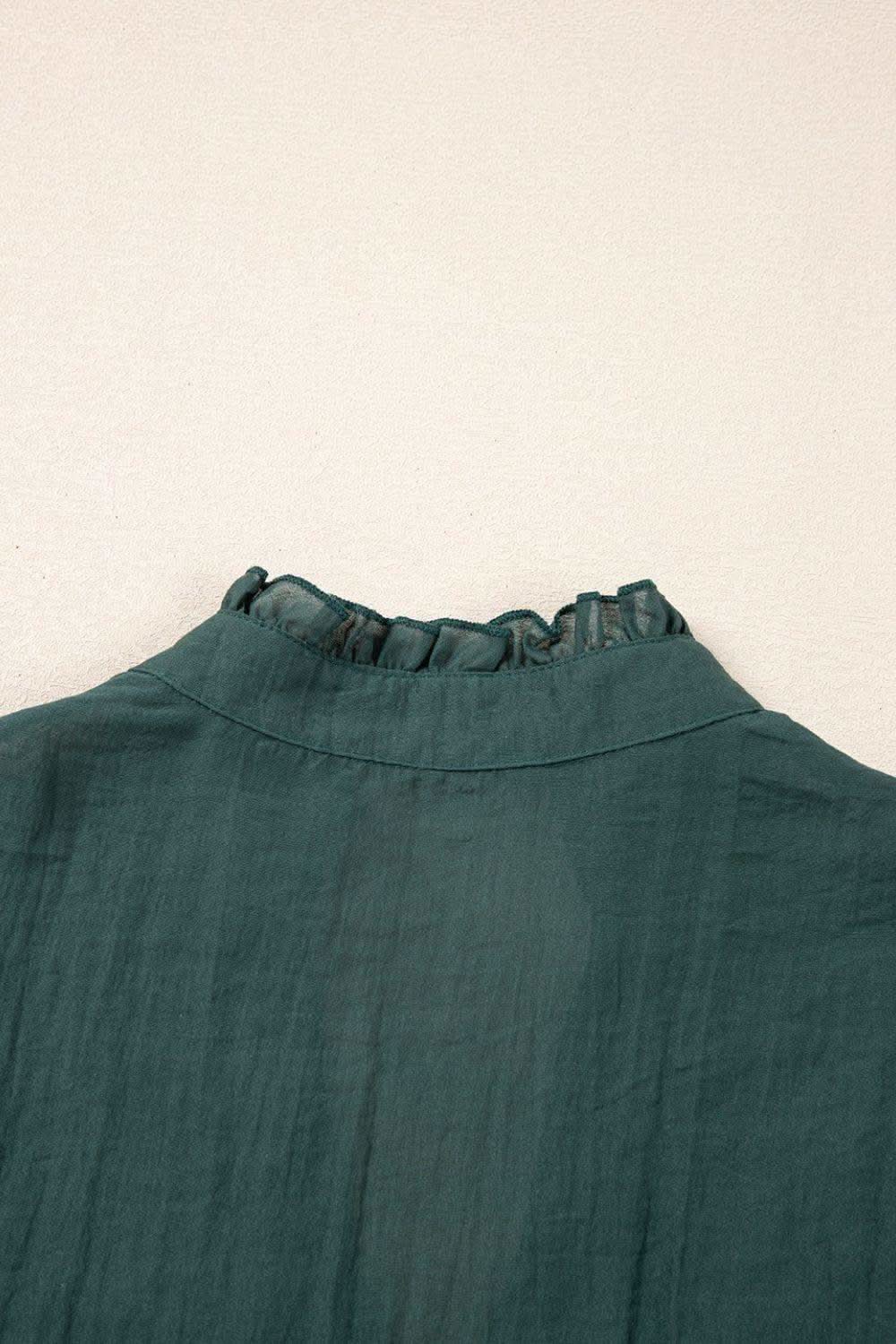 Frilled Notched Ruffled Cap Sleeve Blouse in - tops photo