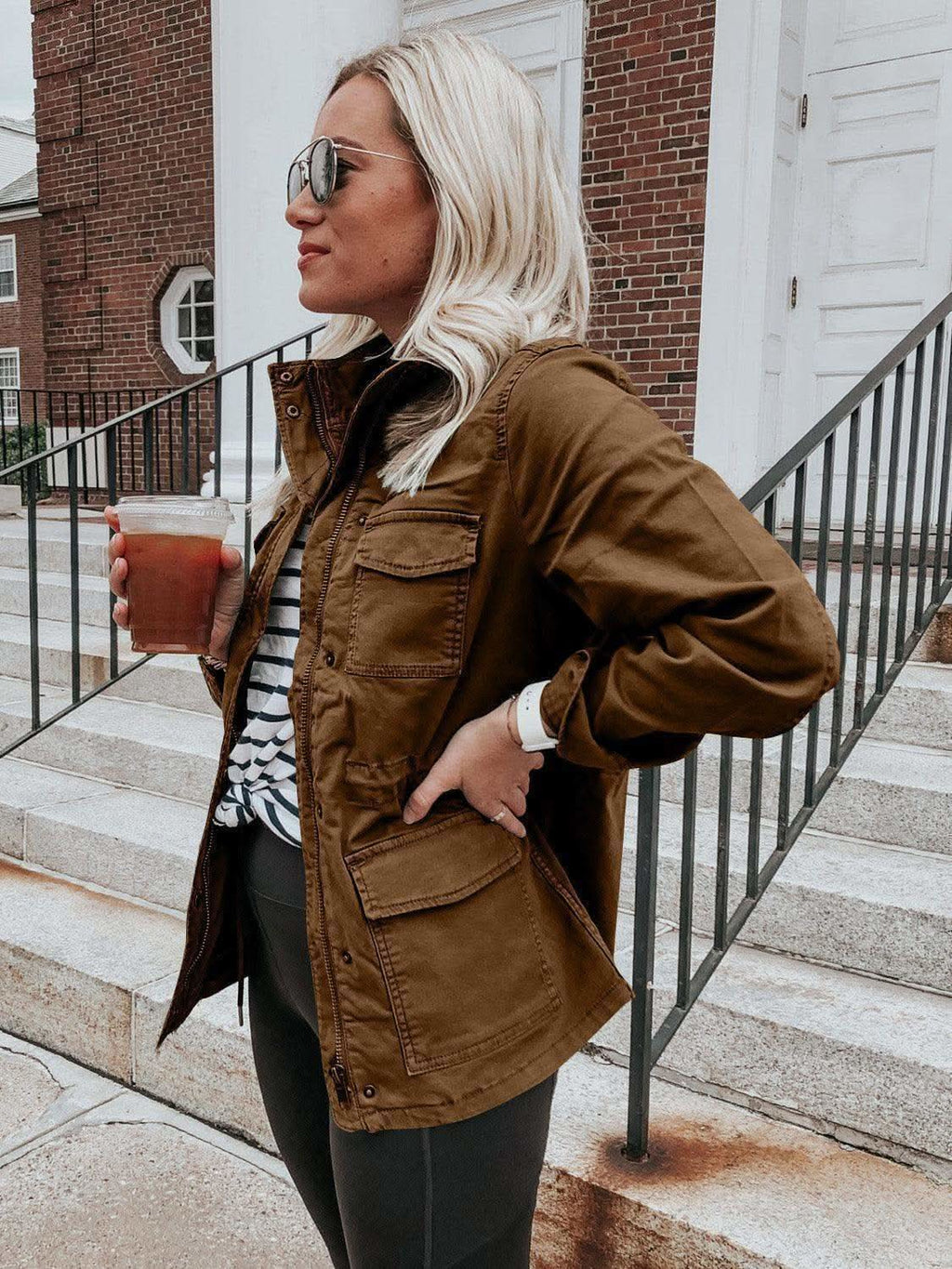 Pocketed Long Sleeve Zip Up Jacket in - Jackets photo