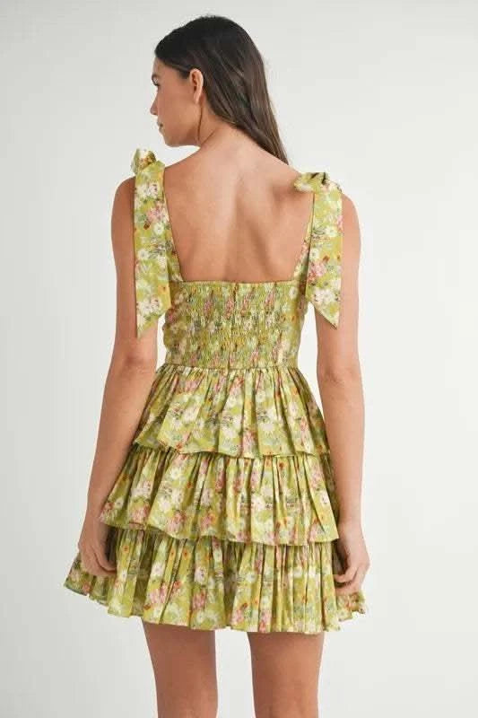 MABLE Floral Print Shoulder Tie Layered Mini Dress - SwagglyLife Home & Fashion