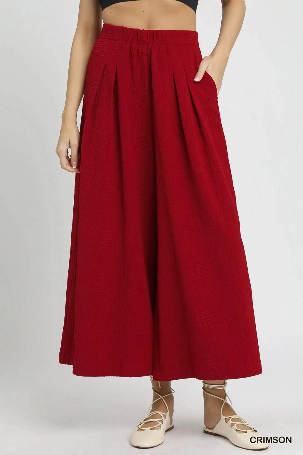 Umgee Elastic Waist Wide Leg Pants in CRIMSON - photo