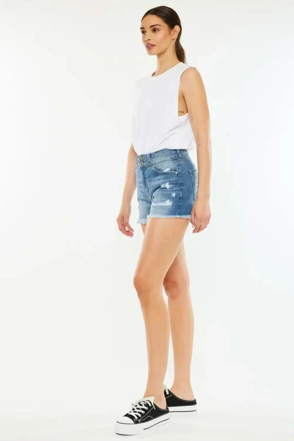 Kancan Full Size High Rise Raw Hem Denim Shorts in - photo