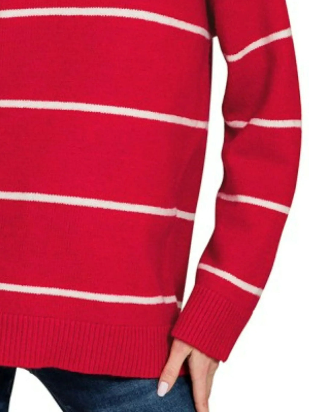 Zenana Round Neck Stripe Sweater in - photo