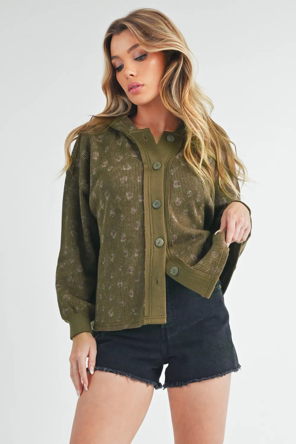 Aemi + Co Floral Button Up Hooded Jacket in Olive - photo