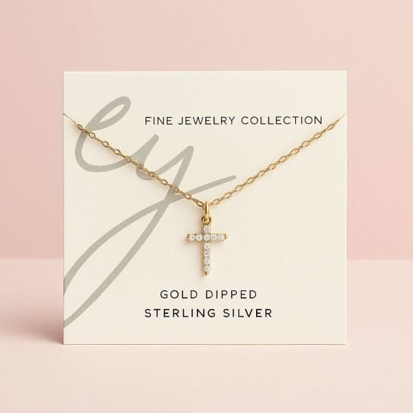 18K Gold Dipped Sterling Silver Dainty Cross Neckl in - photo