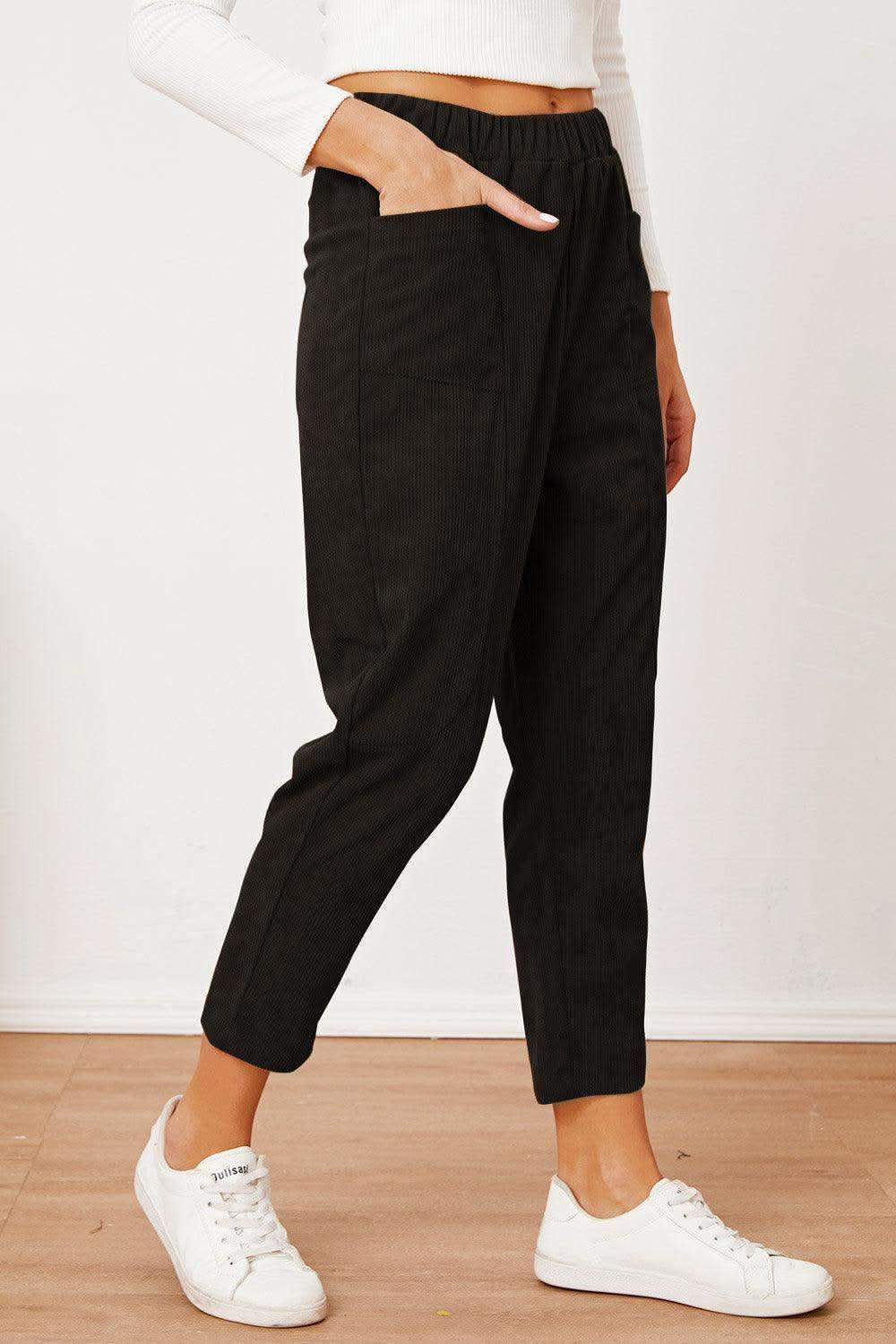 Pocketed Elastic Waist Pants - SwagglyLife Home & Fashion