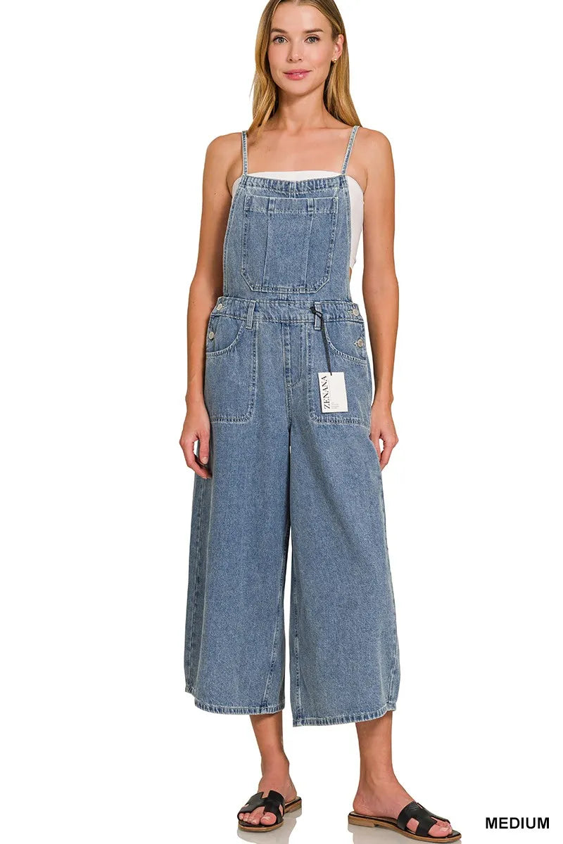 Zenana Denim Medium Washed Wide Leg Overalls in - photo