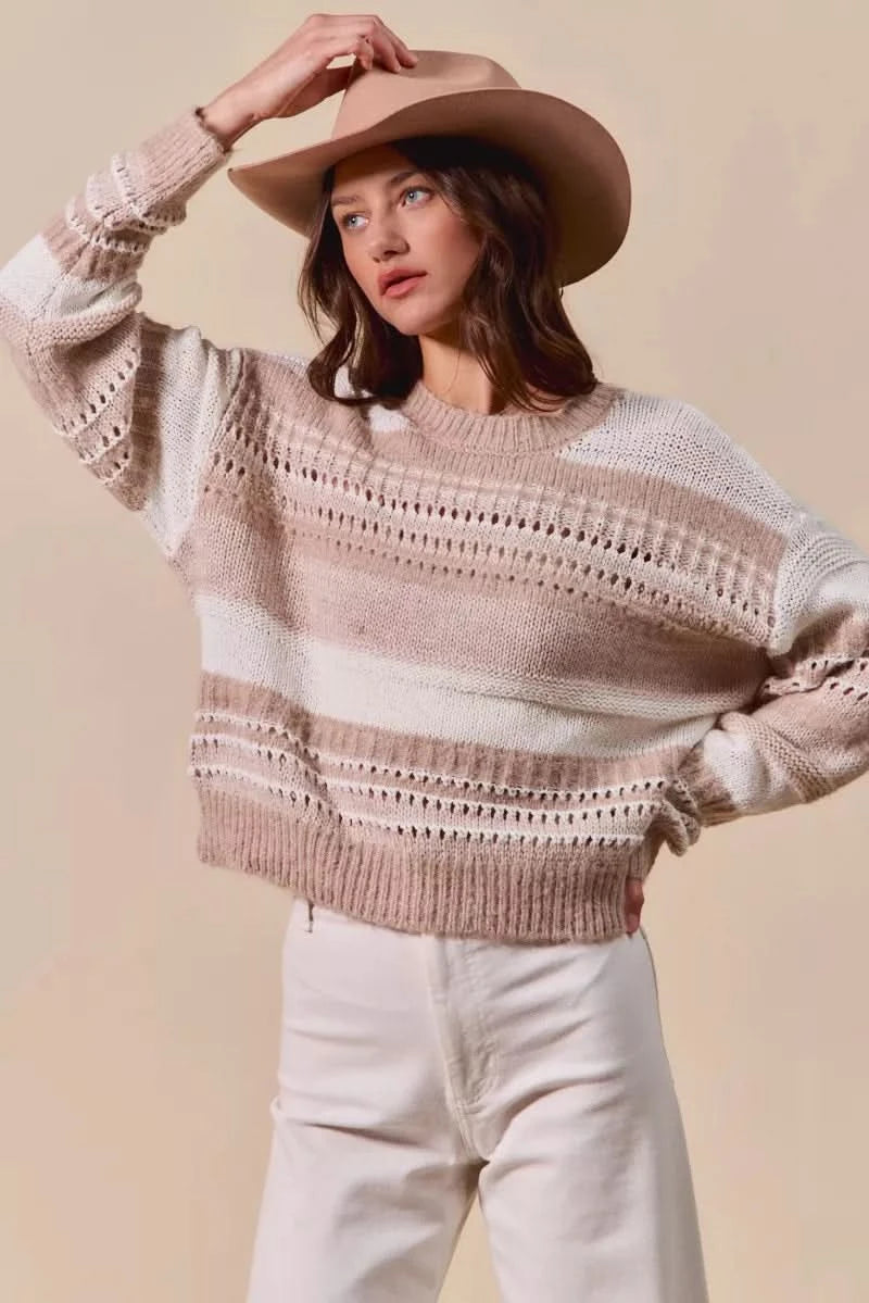 SO ME Variegated Stripe Textured Loose Fit Sweater in - photo