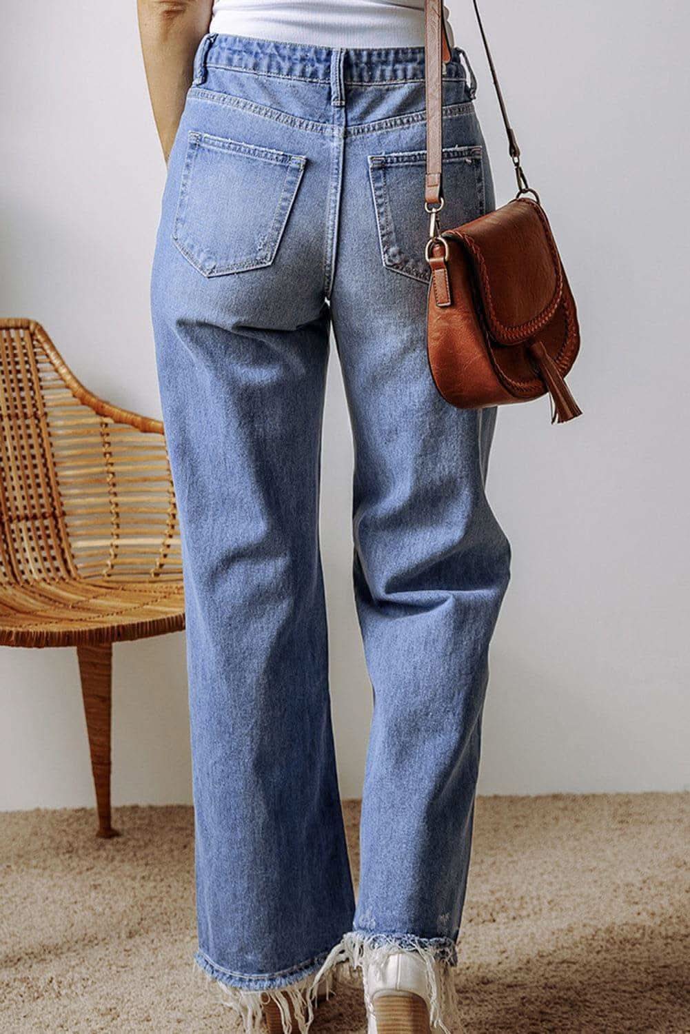 Savannah Distressed Straight Leg Jeans with Pockets in - Pants photo