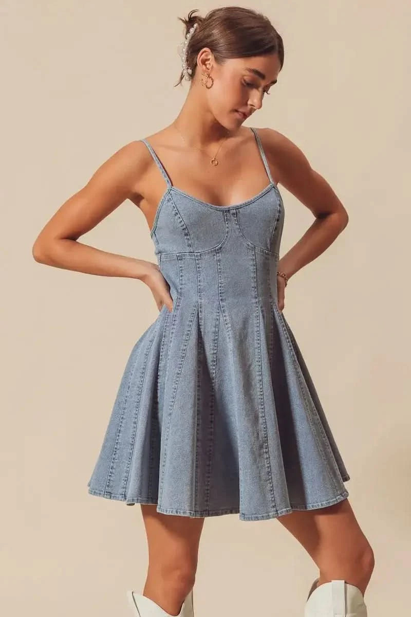 SO ME A Line Fit and Flare Denim Mini Dress in - photo