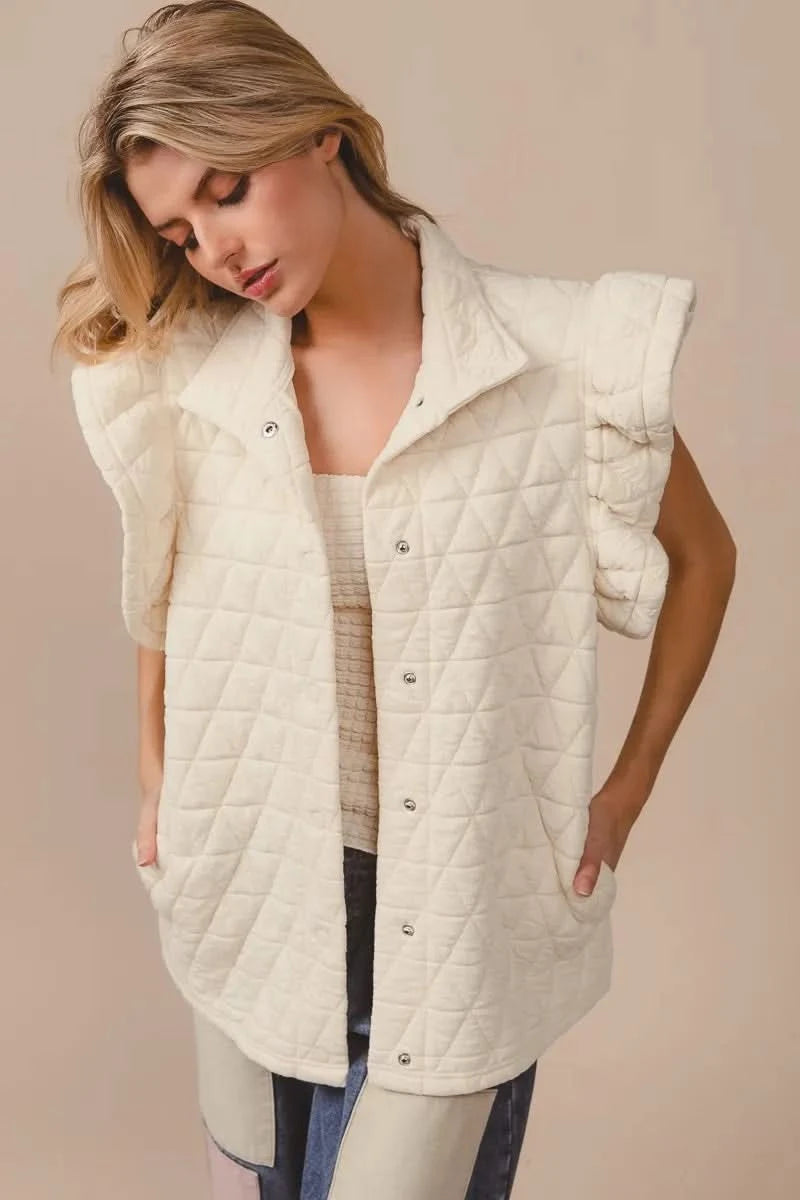 BiBi Quilting Knit Ruffle Sleeve Vest - SwagglyLife Home & Fashion