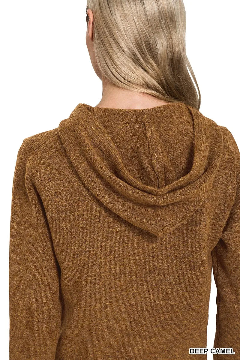 Zenana Drawstring Zip Up Hooded Cardigan in - photo