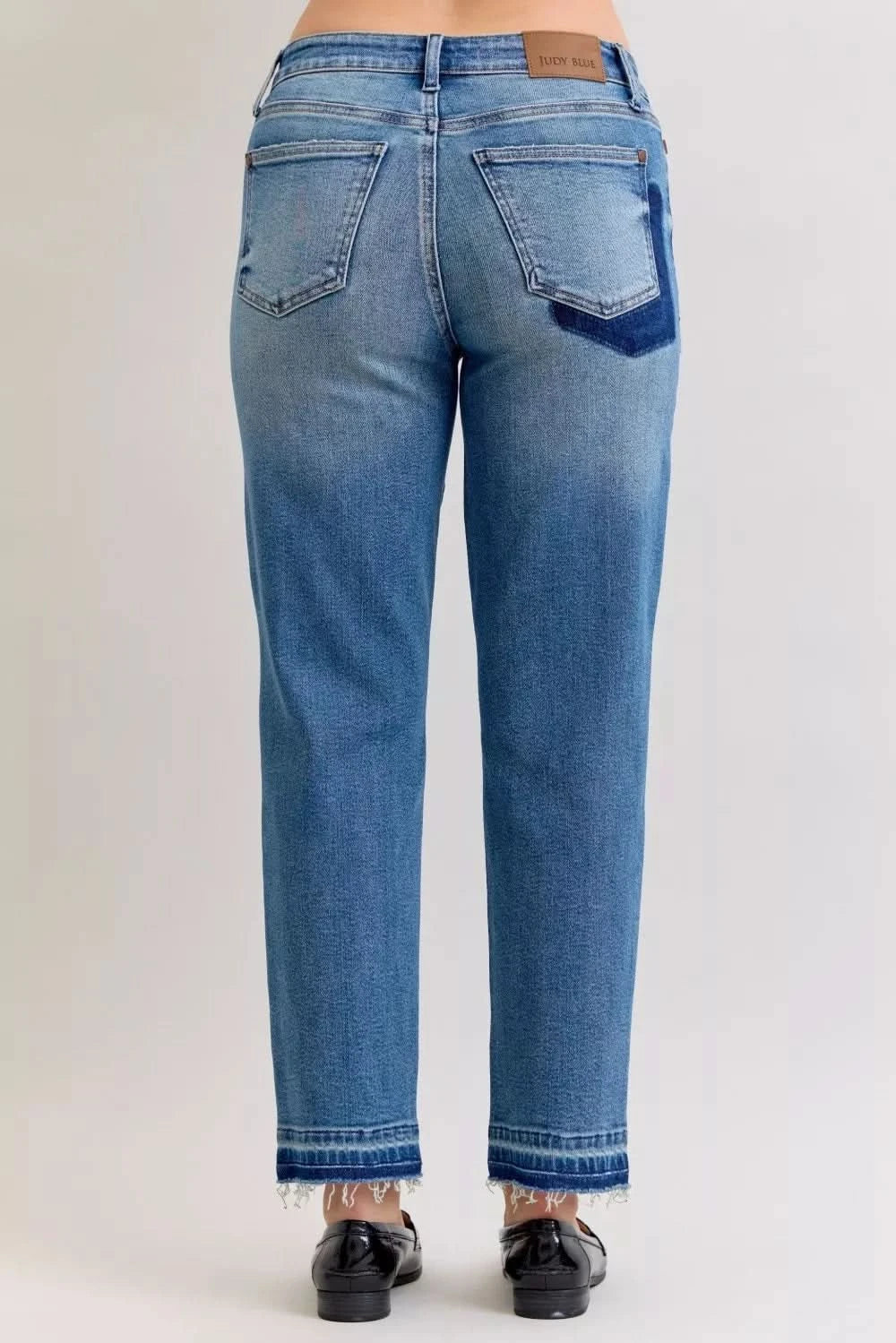 Judy Blue Full Size Mid Rise Bf Patch & Repair Destroy Release Hem Jeans Plus Size in - photo