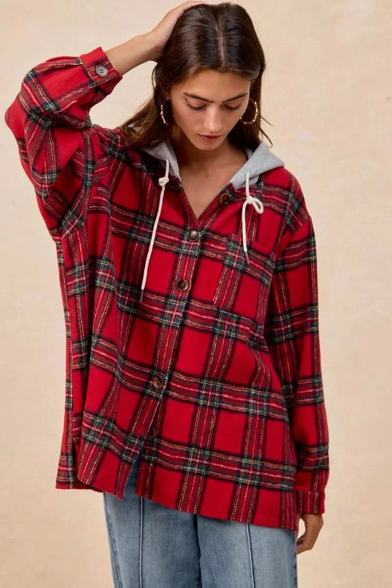 BiBi Brushed Plaid Hooded Jacket in - photo