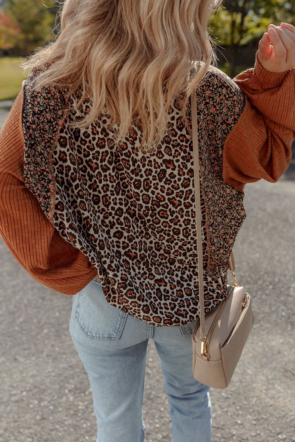 Natalie Leopard & Floral Patchwork Loose Top in - Tops/Long Sleeve Tops photo