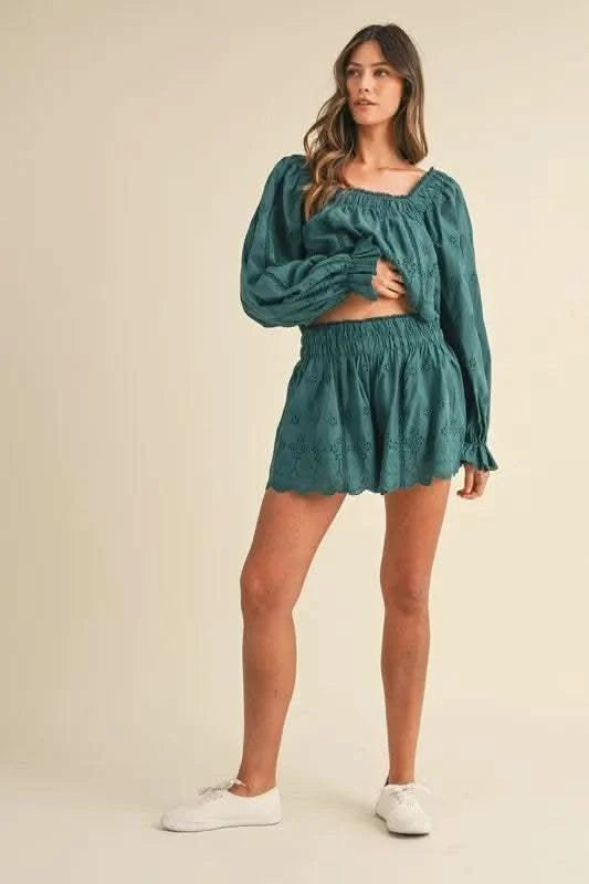 MABLE Embroidered Scalloped Lace Top and Short Set in - photo