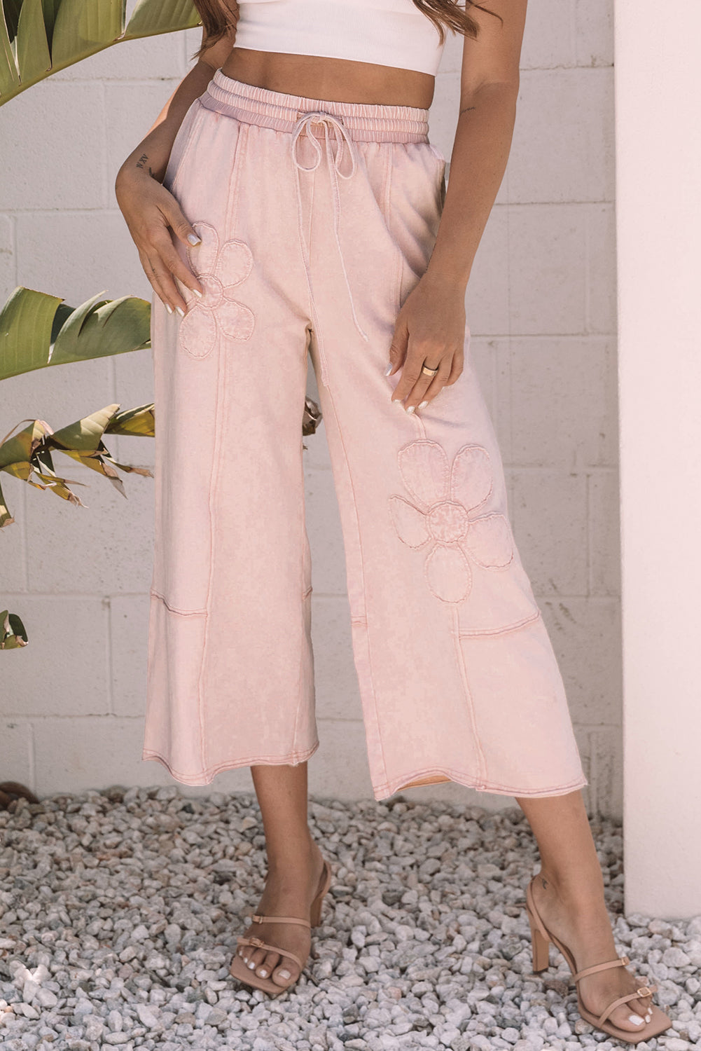 Gabriella Mineral Washed Terry Knit Cropped Wide Leg Pants in - Bottoms/Pants & Culotte photo