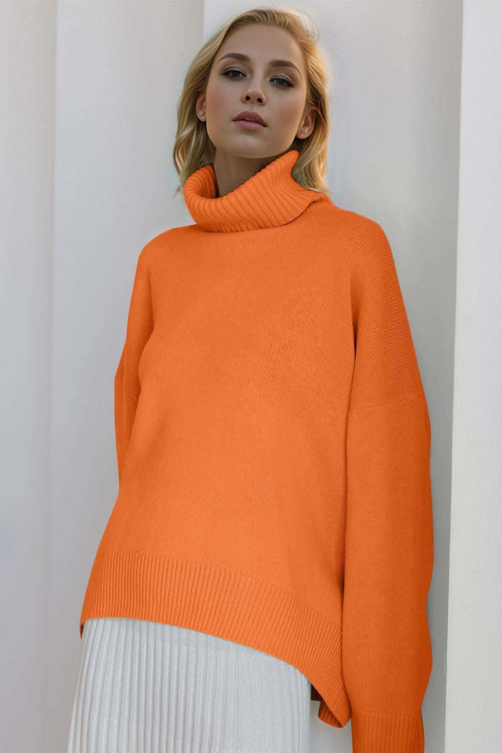 Basic Bae Turtleneck Dropped Shoulder Long Sleeve Sweater in - sweater photo