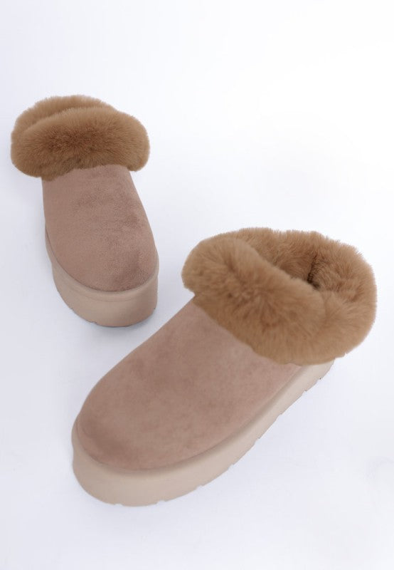Aniso Faux Fur Slip On Snow Boots in Taupe - photo
