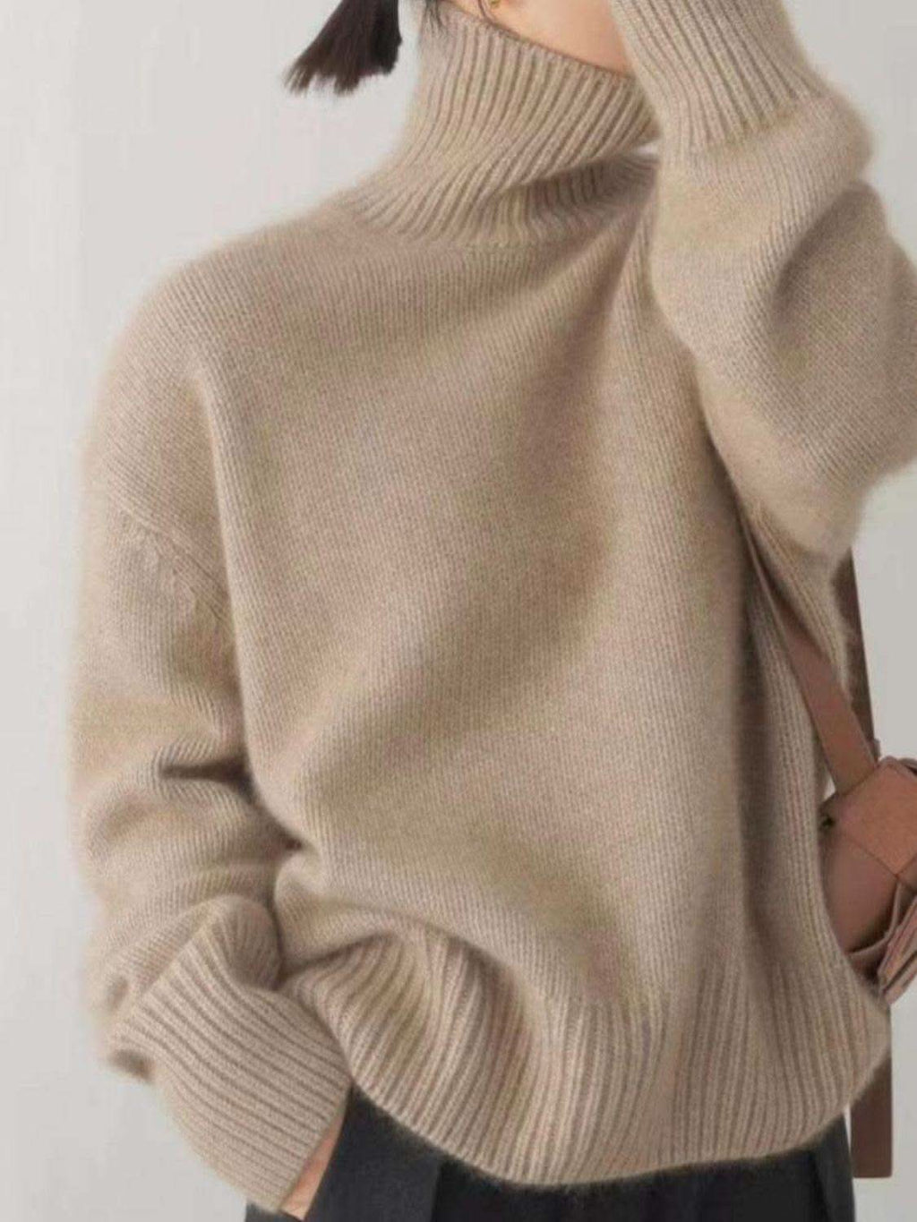 Turtleneck Dropped Shoulder Long Sleeve Sweater in - Sweaters photo