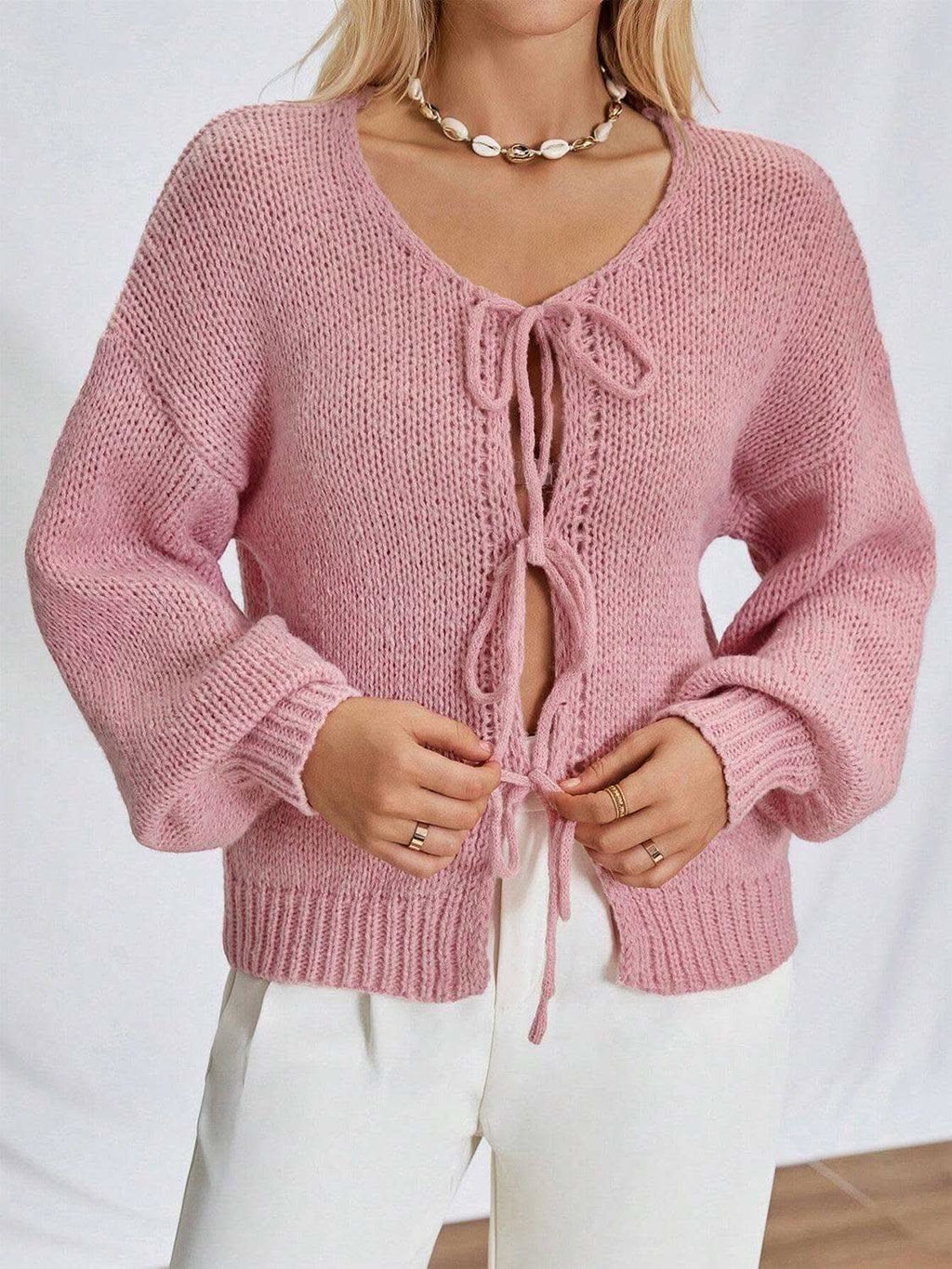 Tied Long Sleeve Dropped Shoulder Cardigan in - photo