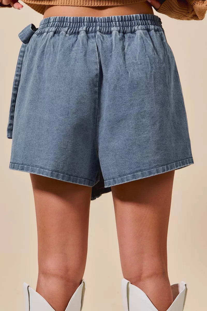 SO ME Wrap Braided Trimmed Denim Skort in - photo