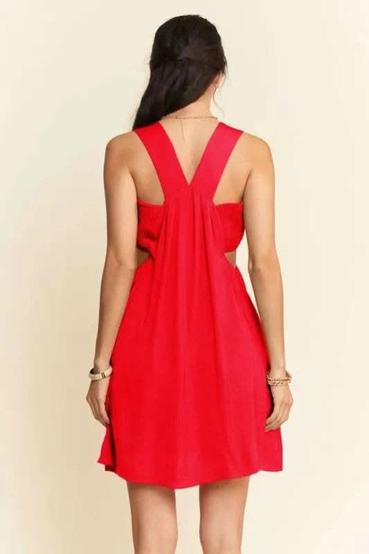 Davi & Dani Washed Satin Cutout Skirt Bandeau Mini Dress - SwagglyLife Home & Fashion