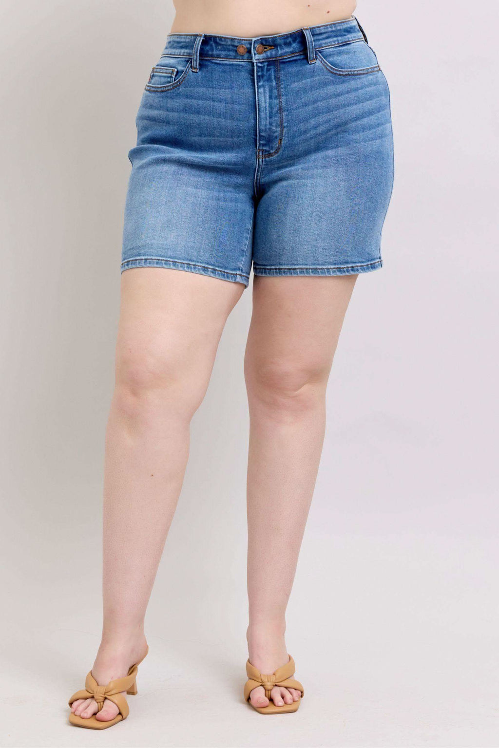 Judy Blue Full Size 2 Button Denim Shorts with Pockets Plus Size in - photo