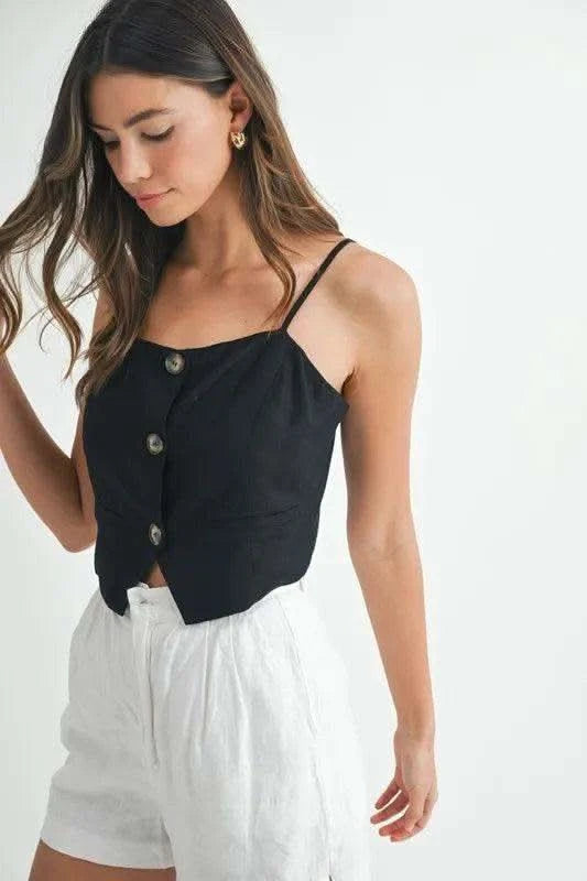 MABLE Linen Mix Button Down Tank Top - SwagglyLife Home & Fashion