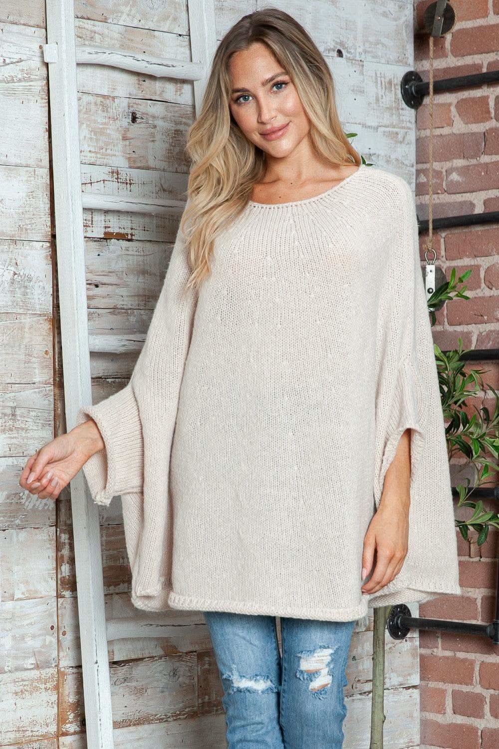 Round Neck Batwing Sleeve Sweater - SwagglyLife Home & Fashion