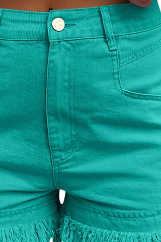 ADRI Raw Hem High Waist Denim Shorts - SwagglyLife Home & Fashion ADRI Raw Hem High Waist Denim Shorts - SwagglyLife Home & Fashion