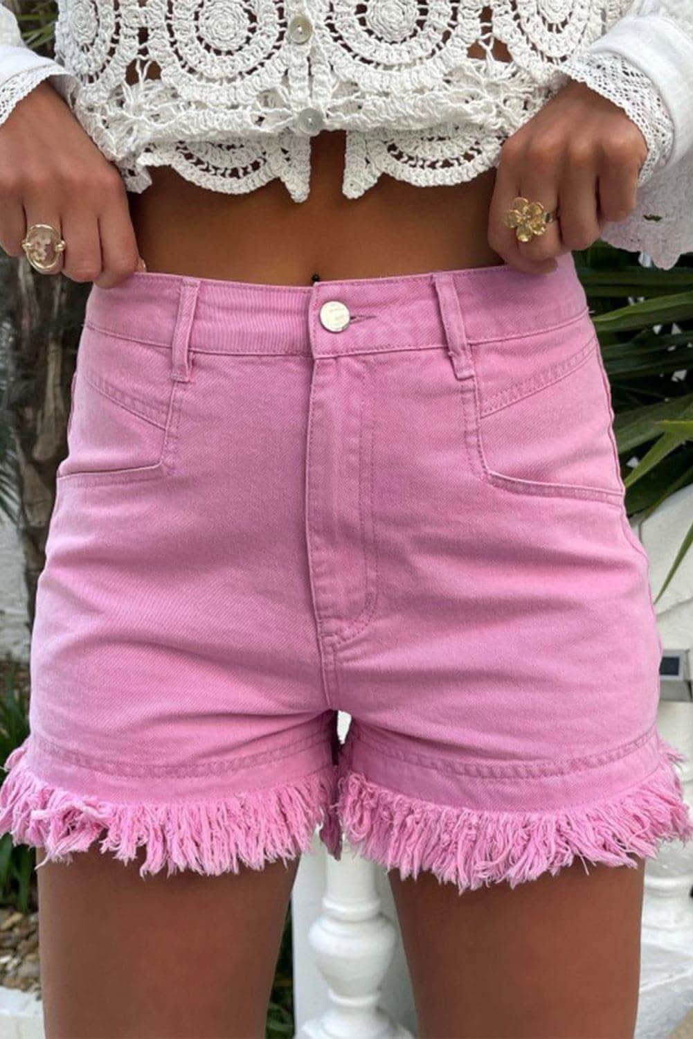 ADRI Raw Hem High Waist Denim Shorts - SwagglyLife Home & Fashion