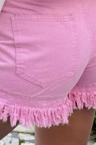 ADRI Raw Hem High Waist Denim Shorts - SwagglyLife Home & Fashion ADRI Raw Hem High Waist Denim Shorts - SwagglyLife Home & Fashion