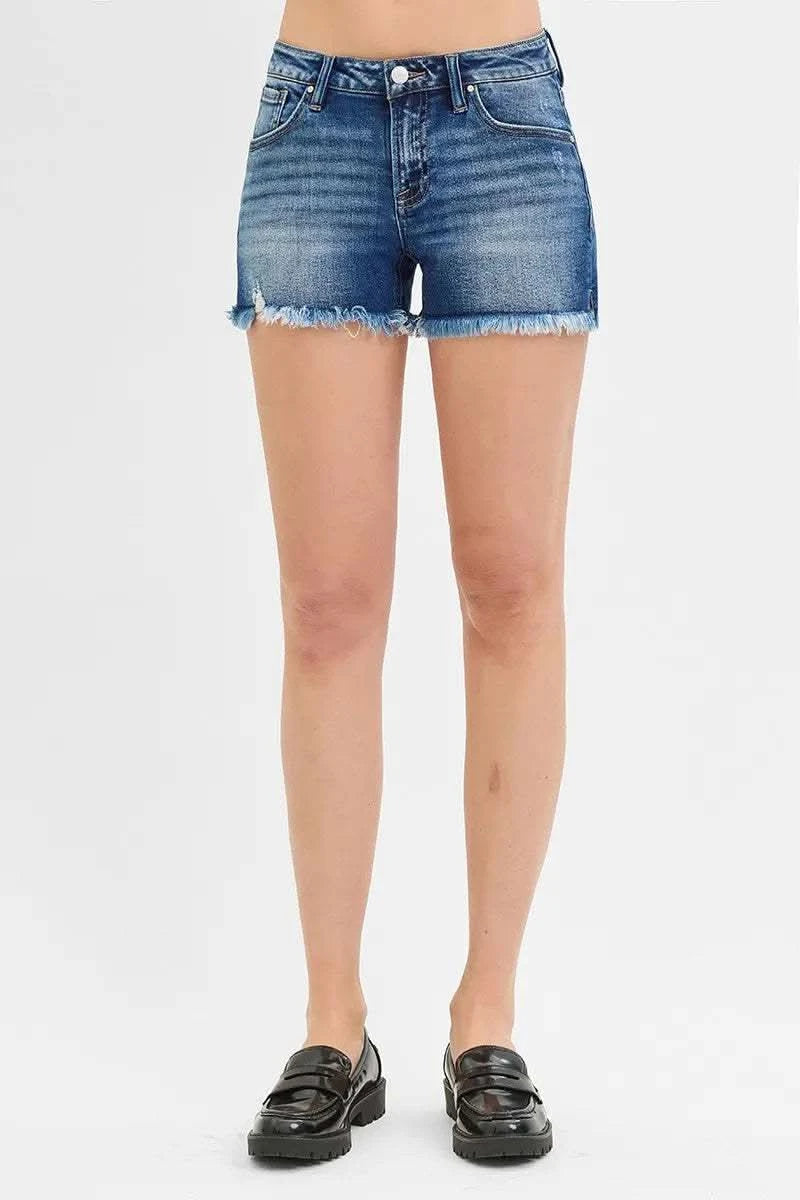RISEN Full Size Low Rise Frayed Denim Shorts Plus Size in - photo