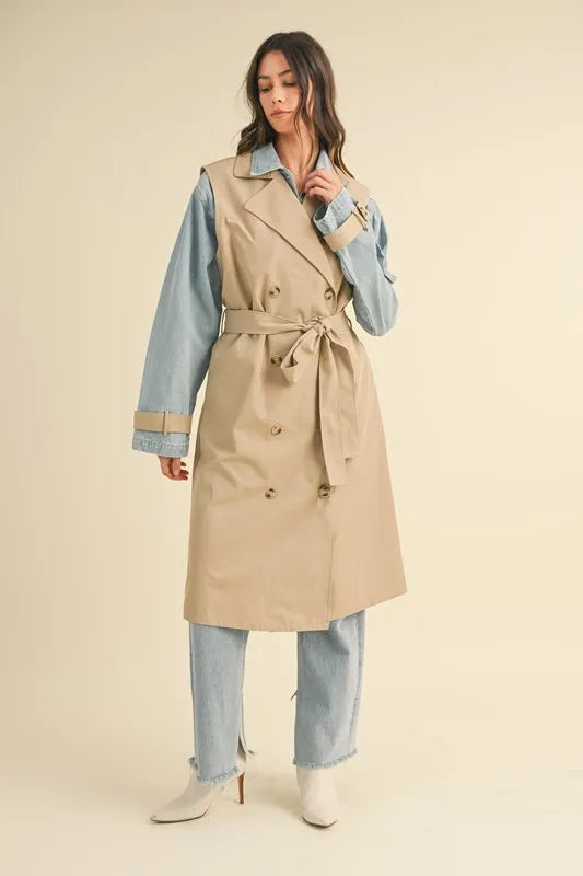 MABLE Layered Look Trench Coat With Denim Jacket in - photo
