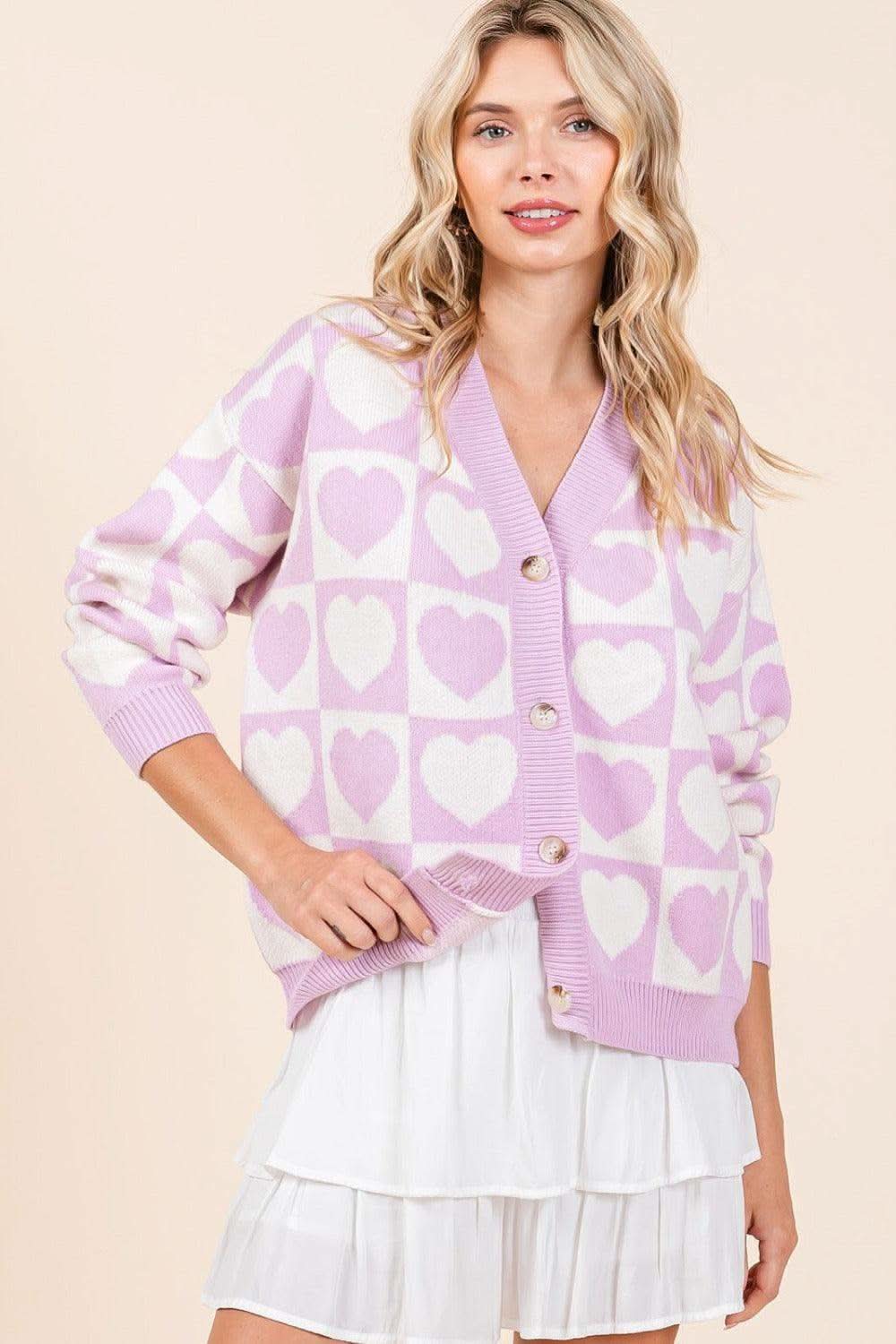 Mittoshop Checkered Heart Button Down Cardigan in - Cardigans photo