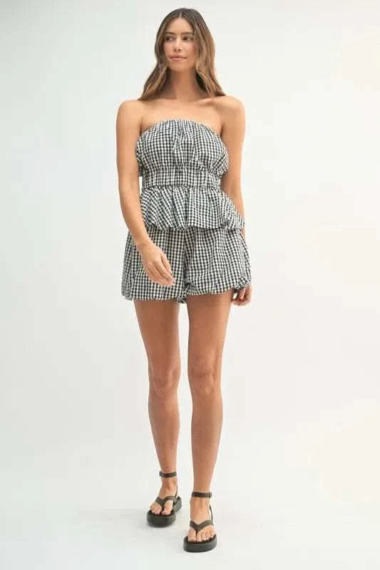 MABLE Gingham Tube Top and Shorts Set in - photo