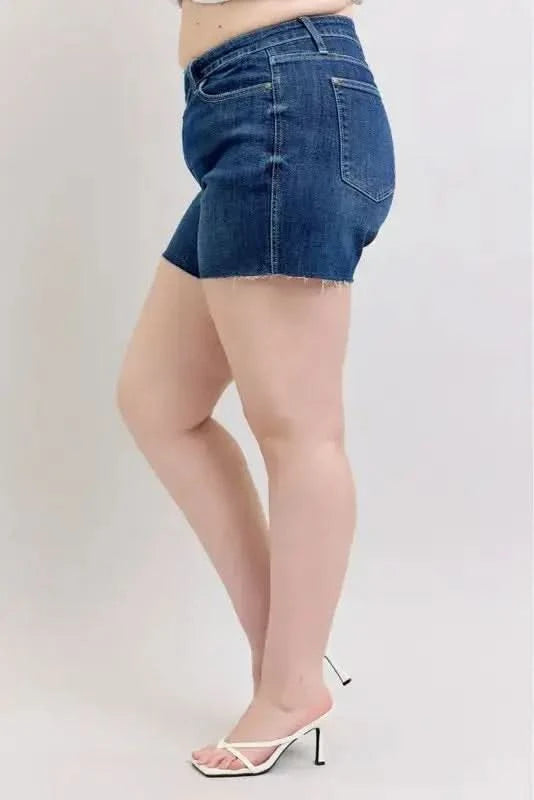 Judy Blue Plus Size High Waist Criss-Cross Waistband Denim Shorts - SwagglyLife Home & Fashion