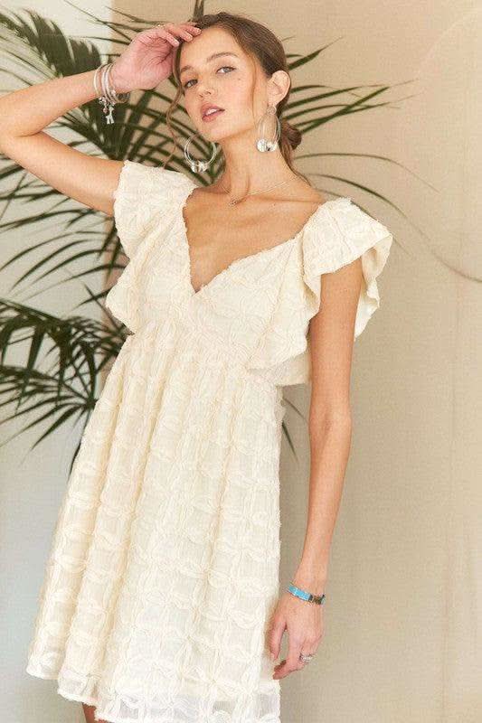 ADORA Tie Back V-Neck Ruffle Sleeve Dress - SwagglyLife Home & Fashion