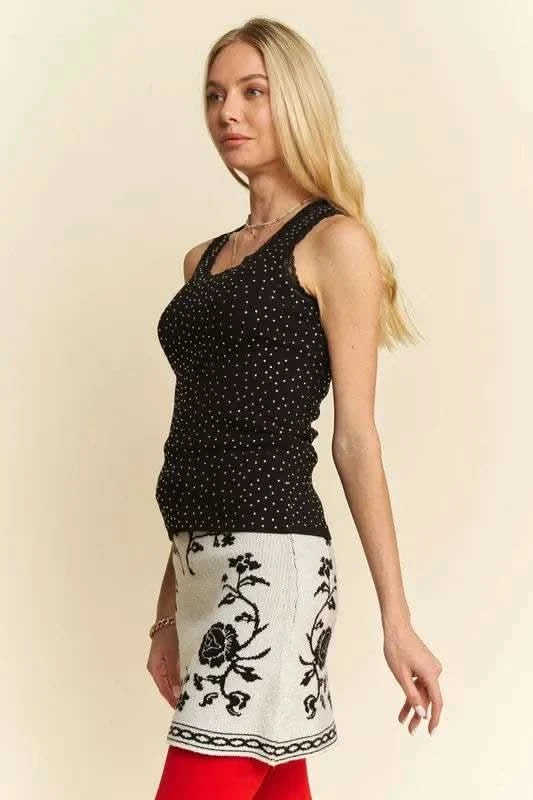 Davi & Dani Rhinestone Lace Trim Detail Tank - SwagglyLife Home & Fashion