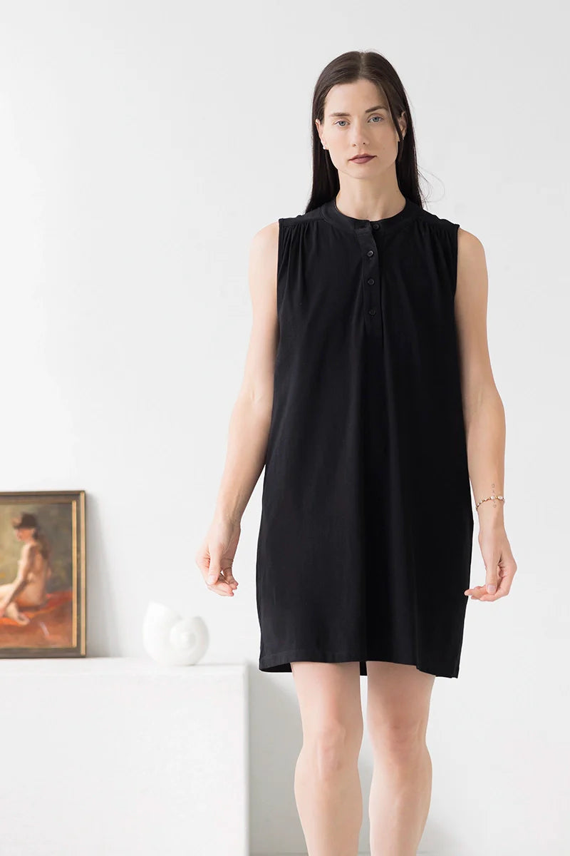 Aisha Relaxed Sleeveless Sleep Mini Tunic in Black - NIGHTSHIRTS photo