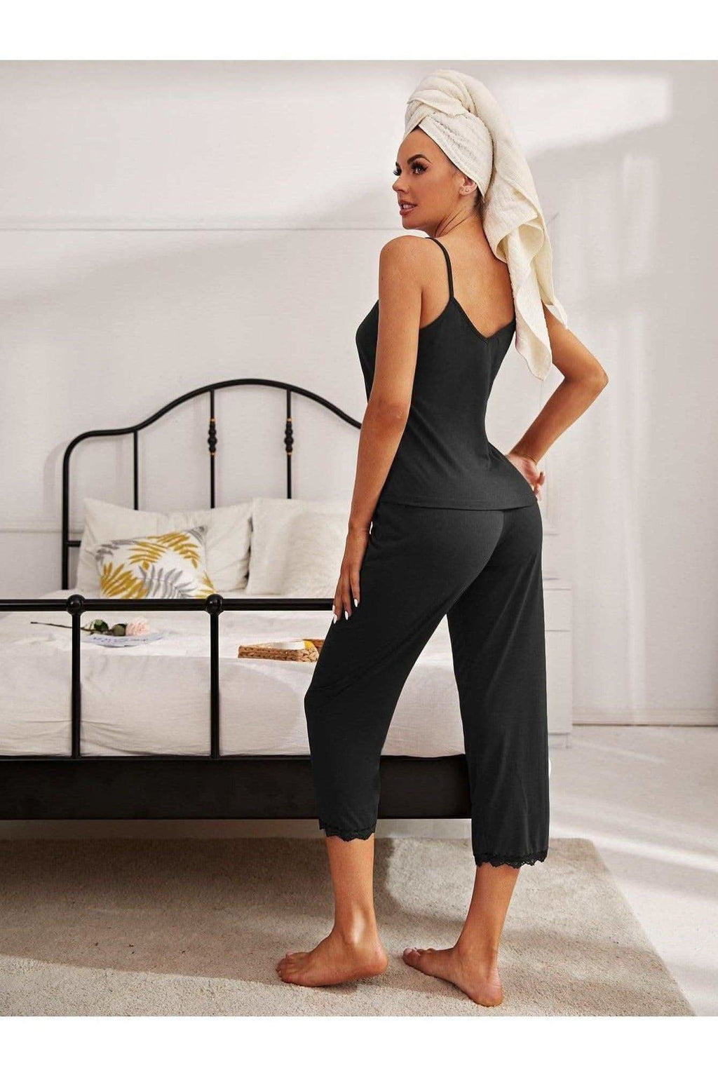 Alex V-Neck Lace Trim Slit Cami and Pants Pajama Set in - Sleepwear & Loungewear photo