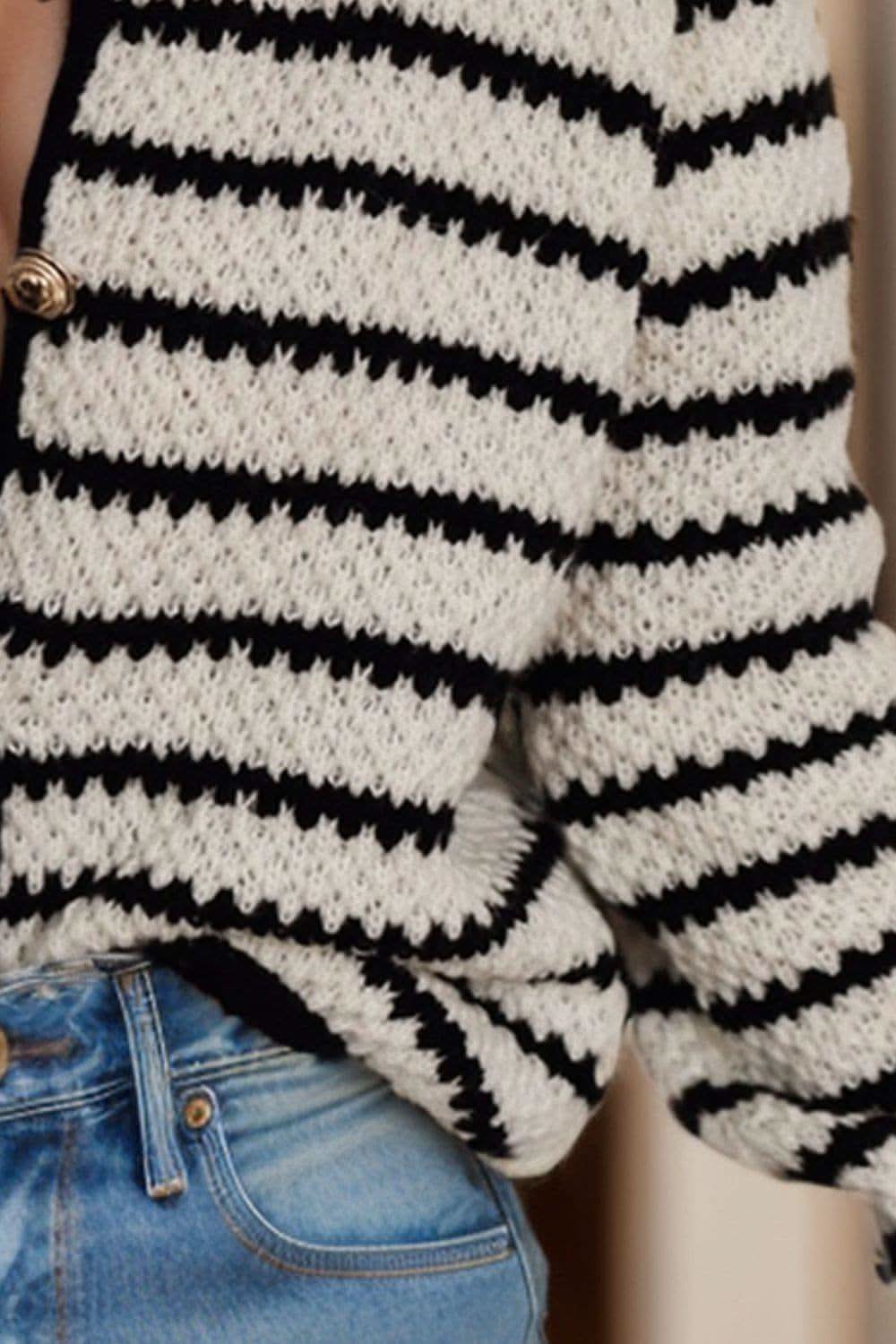 Amber Striped Button Up Long Sleeve Cardigan - SwagglyLife Home & Fashion Amber Striped Button Up Long Sleeve Cardigan - SwagglyLife Home & Fashion