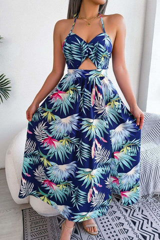 Andrea Botanical Print Tied Backless Cutout Slit Dress - SwagglyLife Home & Fashion Andrea Botanical Print Tied Backless Cutout Slit Dress - SwagglyLife Home & Fashion