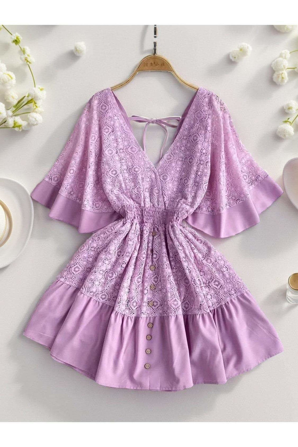 Andrea Lace Cutout Half Sleeve Mini Dress - SwagglyLife Home & Fashion