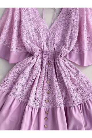 Andrea Lace Cutout Half Sleeve Mini Dress - SwagglyLife Home & Fashion Andrea Lace Cutout Half Sleeve Mini Dress - SwagglyLife Home & Fashion